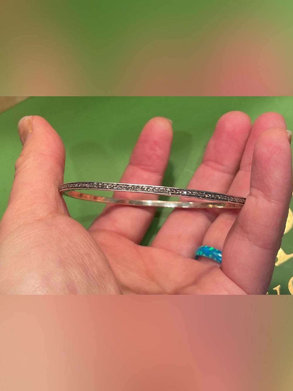 Vintage White Gold Natural Diamond Bangle